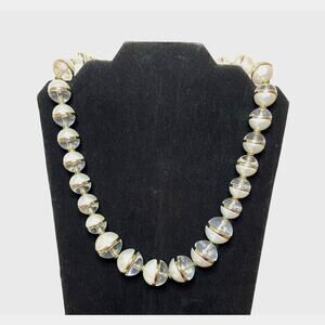 Coldwater Creek Lucite and Faux Pearl Necklace 20' to 23" Gold Tone Large Beads